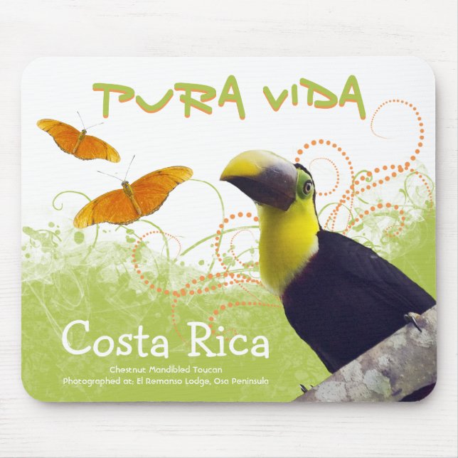 Costa Rican Pura Vida Toucan Mousepad Musmatta (Framsidan)
