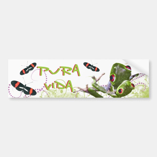 Costa Rican Pura Vida Träd Frog Bumper Sticker Bildekal (Framsidan)