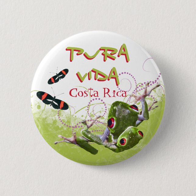 Costa Rican Pura Vida Träd Frog Button Knapp (Framsida)
