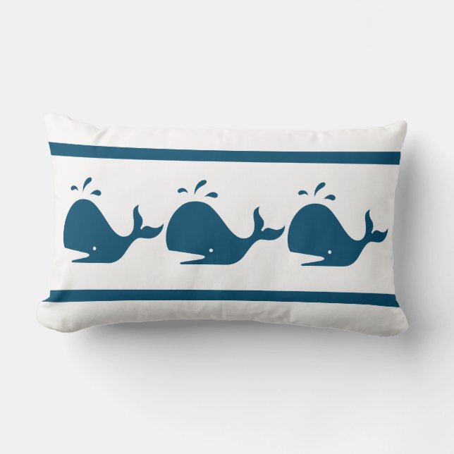Costal Nautical Navy BLUE WHALE White Lumbarkudde (Framsida)