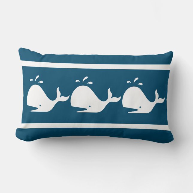 Costal Nautical navy BLUE White WHALE Lumbarkudde (Framsida)
