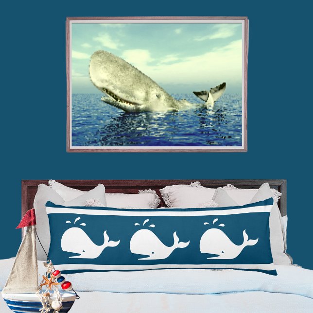 Costal Nautical Ocean BLUE White WHALE Kroppskudde (Skapare uppladdad)