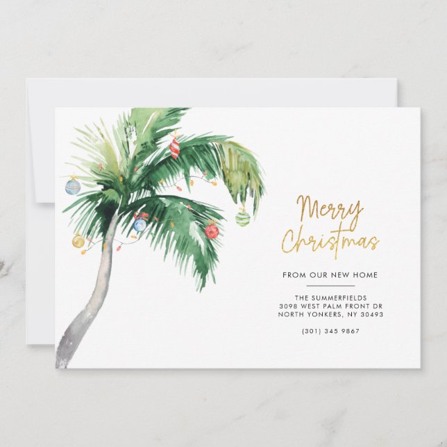 Costal Palm Tree Holiday Moving Announcement Meddelande (Framsida)