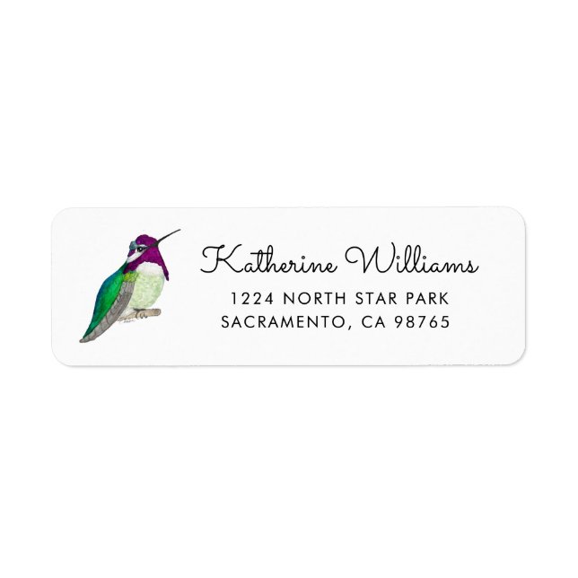 Costa's kolibri returadress etikett (Framsidan)