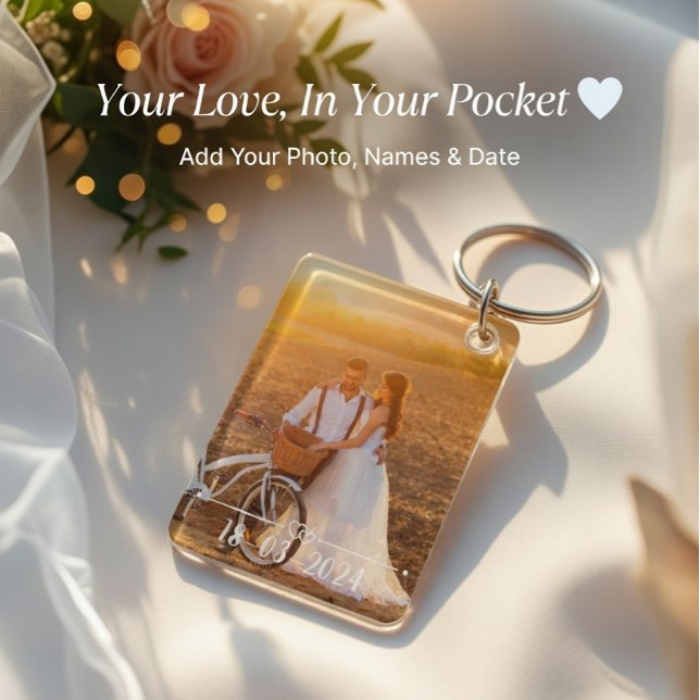 Costum Photo Couples Keychain with Names & Date Nyckelring (Skapare uppladdad)
