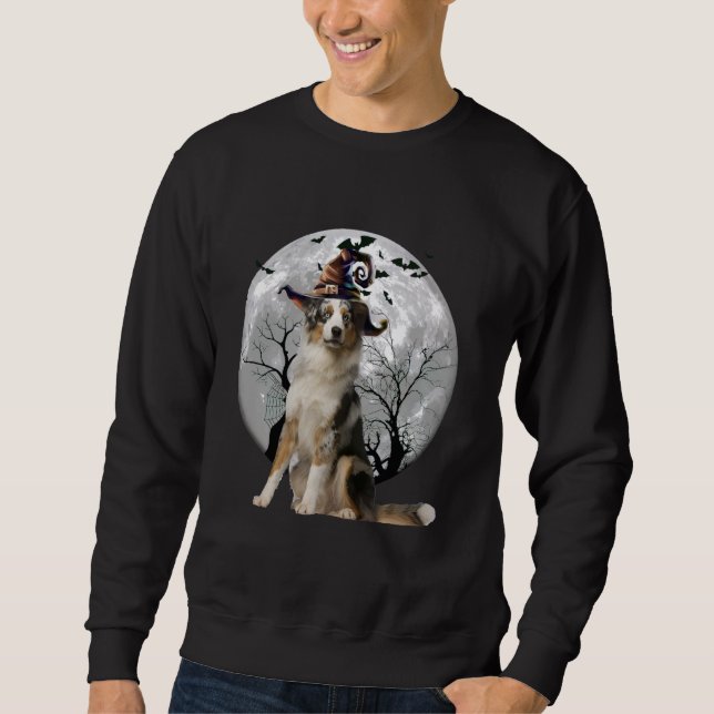 Costume australian shepherd Hund och Måne Hallowee Lång Ärmad Tröja (Framsida)