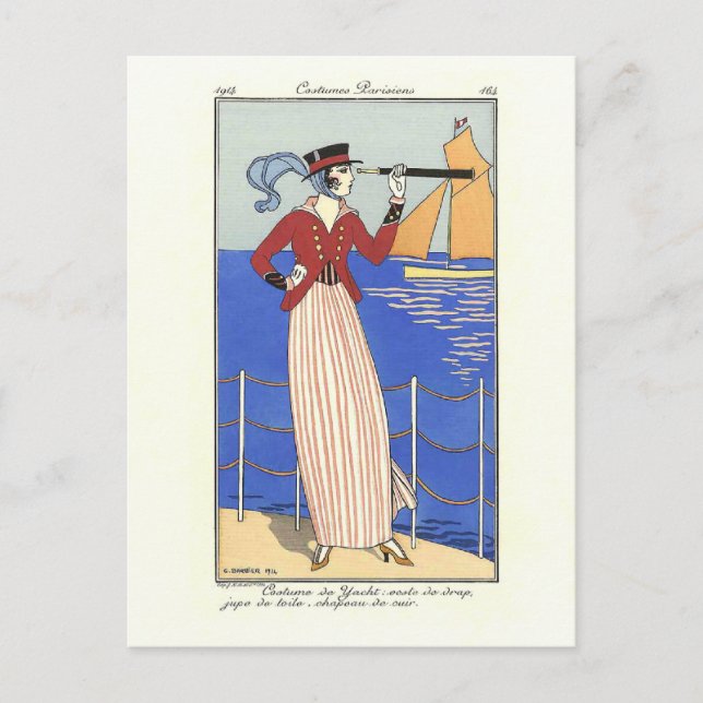 Costume de Yacht Mode Illustration Barbier Vykort (Framsida)