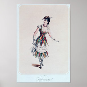 Costume design för en kvinnlig harlequin, 1880 poster