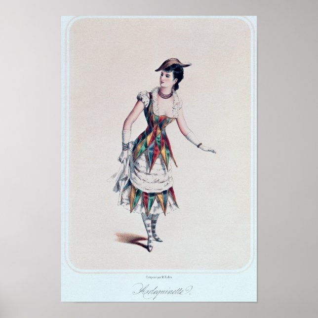 Costume design för en kvinnlig harlequin, 1880 poster (Framsidan)