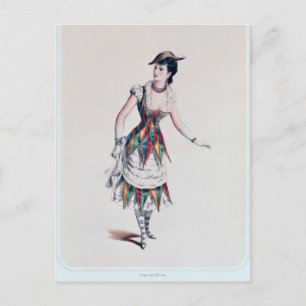 Costume design för en kvinnlig harlequin, 1880 vykort