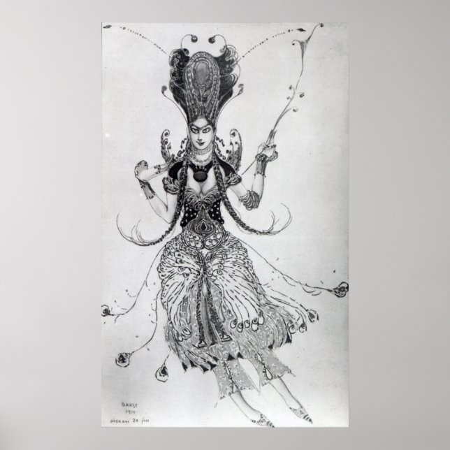 Costume design for 'The Firebird', 1910 Poster (Framsidan)