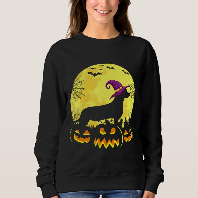Costume Halloween Dachshund Witch Hat T Shirt (Framsida)