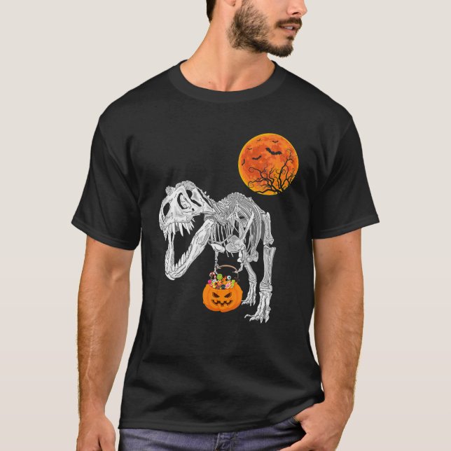 Costume Halloween Dinosaur Skeleton Pumpkin T Rex T Shirt (Framsida)