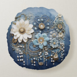 Costume jewelry on Blue Denim Rund Kudde