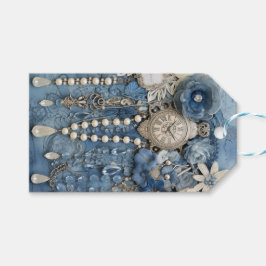 Costume jewelry on bue Denim Presentetikett