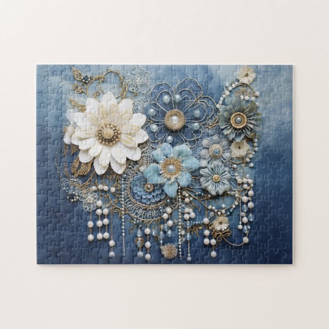 Costume jewelry on bue Denim Pussel (Horisontell)