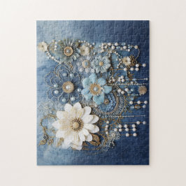 Costume jewelry on bue Denim Pussel