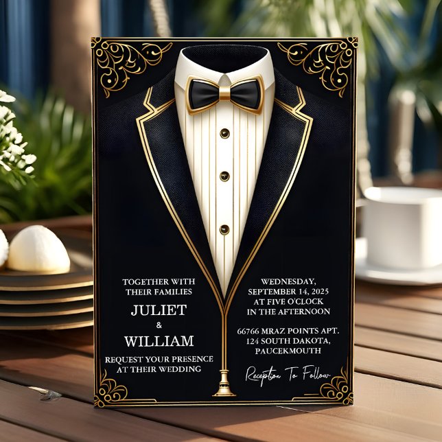 Costume Manar Vuxen Tuxedo Bold Black Tie Bröllop Inbjudningar (Skapare uppladdad)