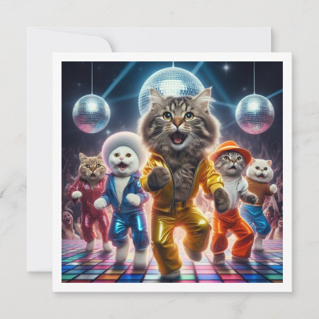 Costume party, Disco Dance party, cat Inbjudningar (Framsida)