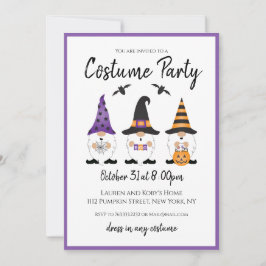 Costume Party Halloween Gnomes Lila Orange Inbjudningar