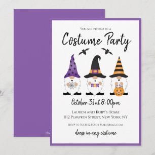 Costume Party Halloween Gnomes Lila Orange Inbjudningar