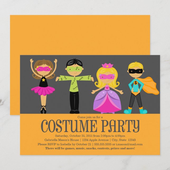 Costume Party Inbjudningar (Fram/baksida)