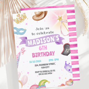 Costume Party Kids Rosa Girl Birthday Inbjudningar
