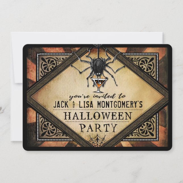 Costume Party Orange Black Spider Cocktail Inbjuda Inbjudningar (Framsida)