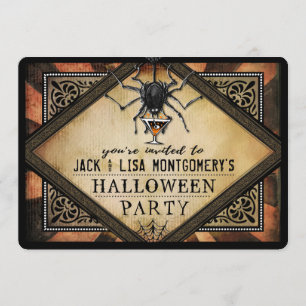 Costume Party Orange Black Spider Cocktail Inbjuda Inbjudningar