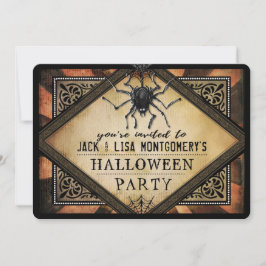 Costume Party Orange & Black Spider Gothic Inbjuda Inbjudningar