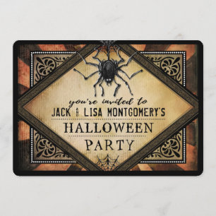 Costume Party Orange & Black Spider Gothic Inbjuda Inbjudningar