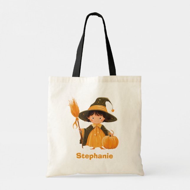 Costume Witch Bus eller godis med eget namn Tygkasse (Baksida)