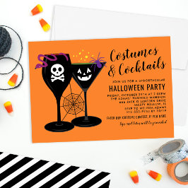 Costumes and Cocktails Orange Halloween fest Inbjudningar