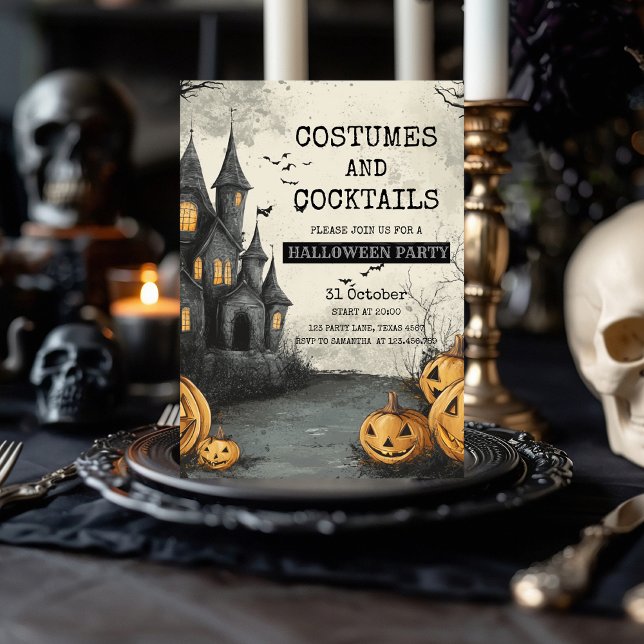 Costumes and Cocktails Party with Haunted House Julkort (Skapare uppladdad)
