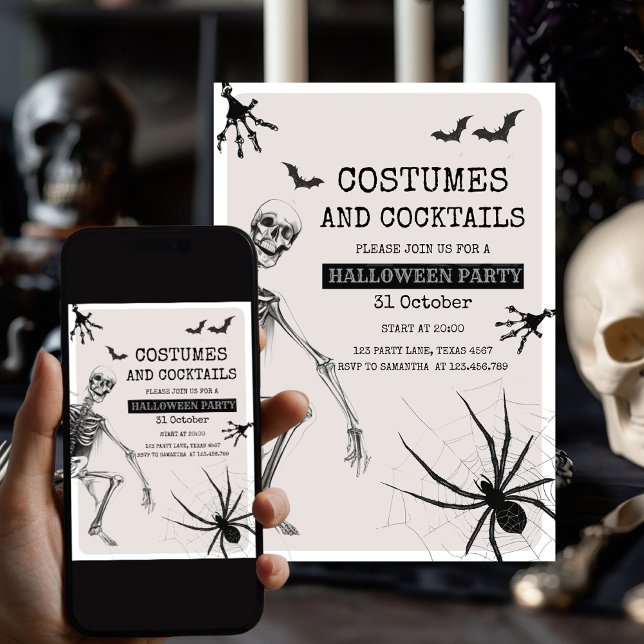 Costumes and Cocktails Scary Party med Skeleton Julkort (Skapare uppladdad)