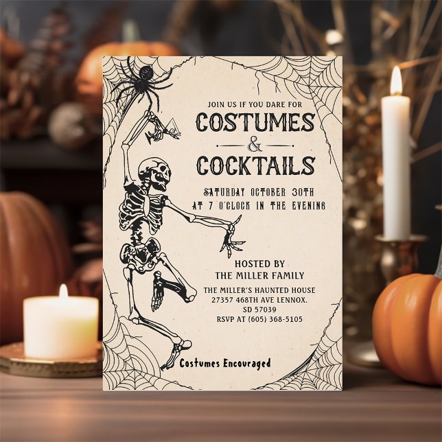 Costumes and Cocktails Skeleton Vuxen Halloween Inbjudningar (Skapare uppladdad)