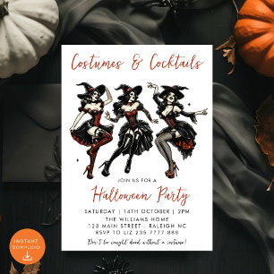 Costumes and Cocktails Vuxen Halloween fest Inbjudningar