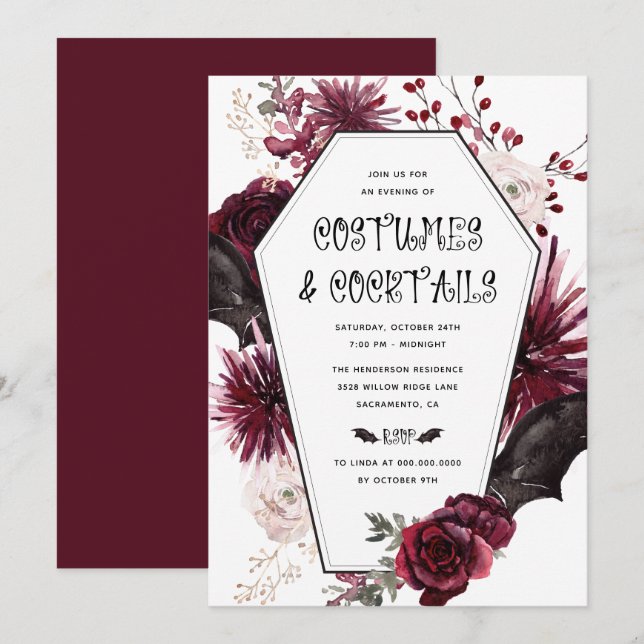 Costumes and Cocktails Vuxen Halloween fest Inbjudningar (Fram/baksida)