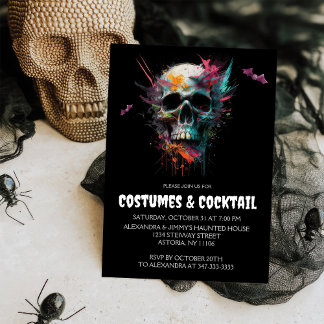 Costumes & Cocktail Skull Halloween fest Inbjudningar