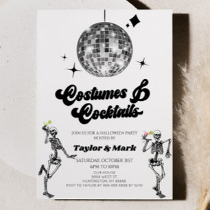 Costumes Cocktails Disco Skeleton Halloween fest Inbjudningar