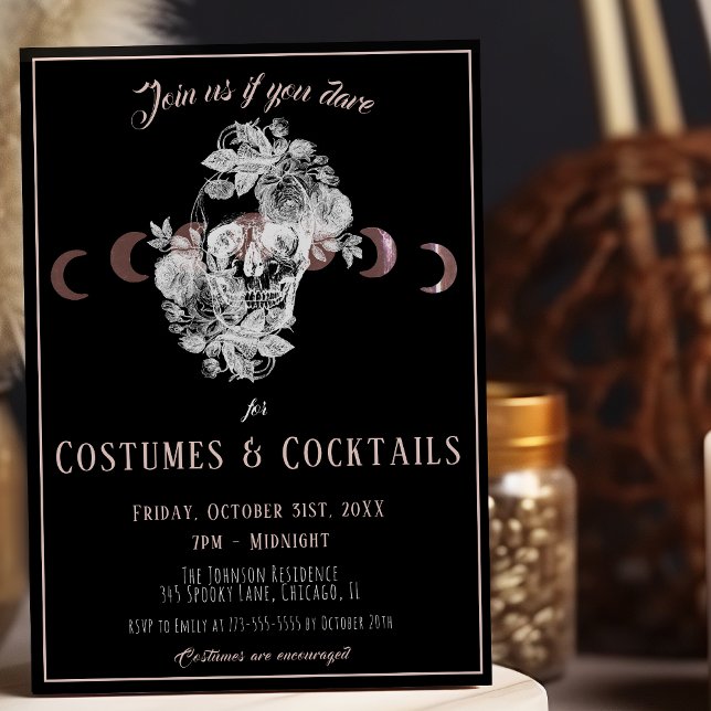 Costumes & Cocktails Gothic Black & White Skull Inbjudningar (Skapare uppladdad)