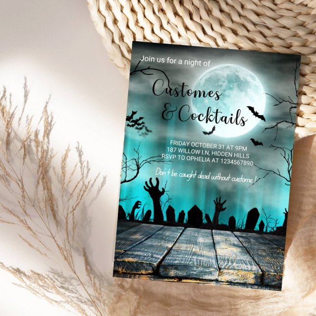 Costumes & Cocktails Halloween-Spooky Träd & Fladd Inbjudningar (Skapare uppladdad)