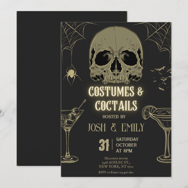 Costumes & Cocktails Halloween Vuxen Party Scull Inbjudningar (Fram/baksida)