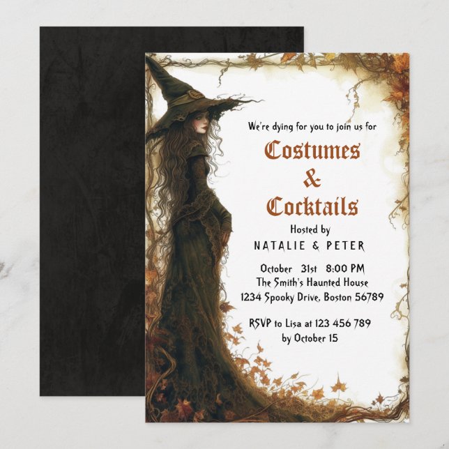 Costumes & Cocktails I Witch Inbjudningar (Fram/baksida)