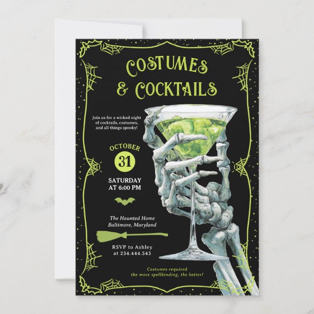 Costumes & Cocktails Vuxen Spooky Halloween fest Inbjudningar (Framsida)