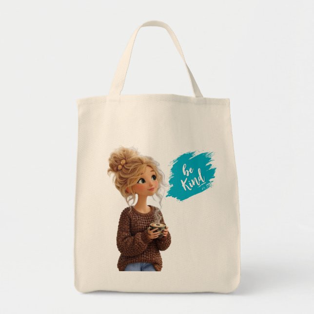 Cosy Girl i kaffebönsmössa handväskor Tygkasse (Framsidan)