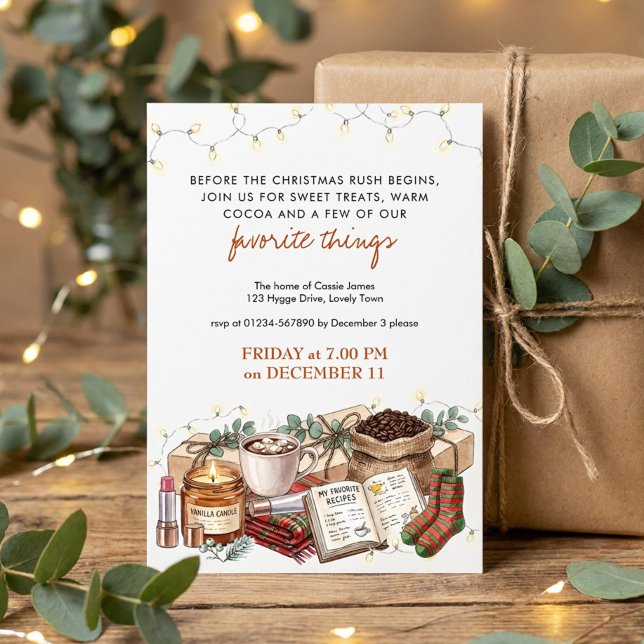 Cosy Holiday Favorite Things-fest Inbjudningar (Favorite Things Cozy Holiday Season Pre Christmas Party Invitation by Darling & May)