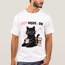 Cosy Mode På Tjejaktig Svart Katt Kaffe Böcker T-S