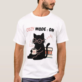 Cosy Mode På Tjejaktig Svart Katt Kaffe Böcker T-S T Shirt