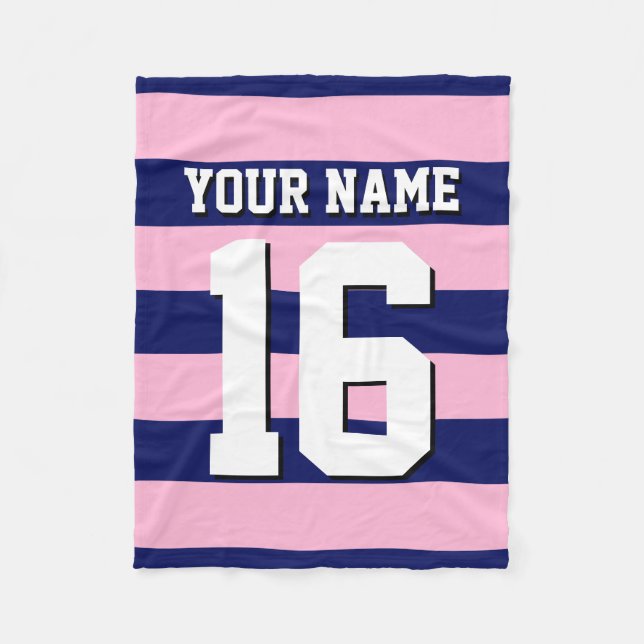 Cot Candy Rosa Navy Blue Team Jersey Preppy Rand Fleecefilt (Framsidan)